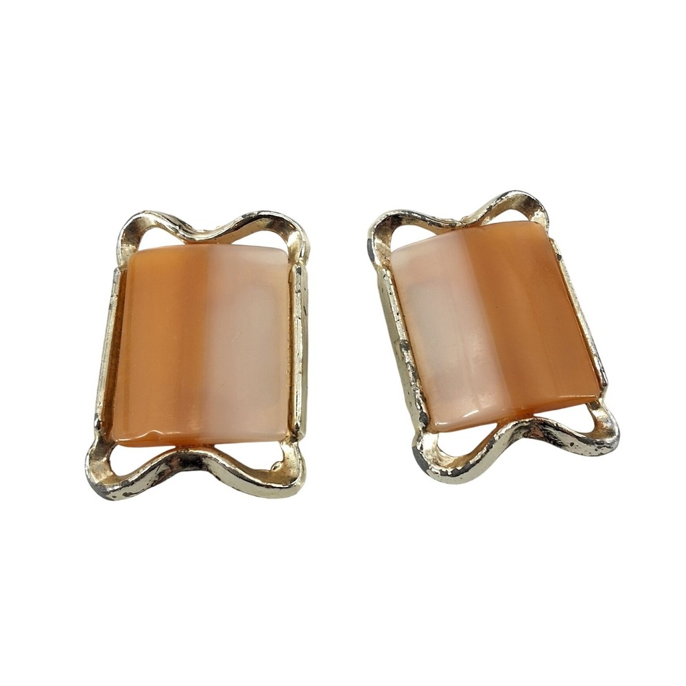 Vintage Coro Peach Orange Thermoset Plastic Gold Tone Clip On Earrings MCM - Picture 1 of 6